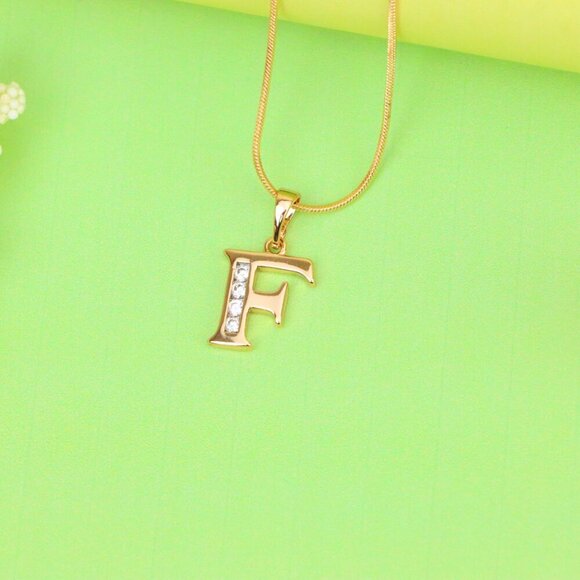 "Rose Gold Letter F Pendant with Crystals – 18K Gold Plated Charm, XPPT1355 - Picture 3 of 13